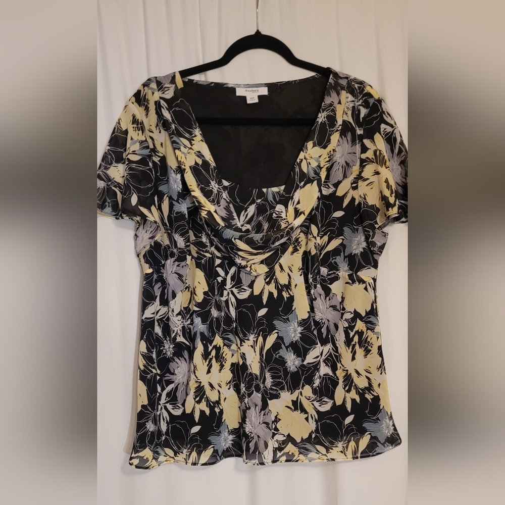 Dressbarn Draped Neckline Floral Blouse